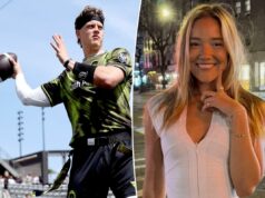 Olivia Ponton torce por Joe Burrow no Fanatics Flag Football Classic Joe Burrow se aquece durante o Fanatics Flag Football Classic.