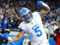 Os Leões trocam David Montgomery pelos Texans – horas depois que o astro running back zombou dos rumores de mudança O running back do Detroit Lions, David Montgomery, reagindo após marcar um touchdown.