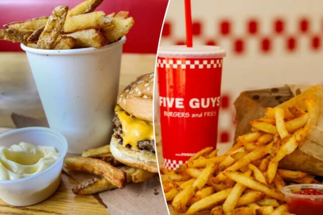 Os clientes do Five Guys ficam furiosos enquanto a corrente Os clientes do Five Guys ficam furiosos enquanto a corrente troca os copos de fritura por sacos de papel: 'A gordura penetra!'