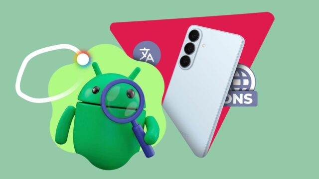 Mascote 3D do Android cercado por ícones de produtividade, como alvo e relógio.