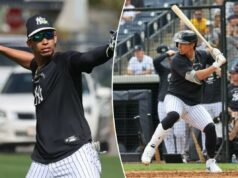 Oswaldo Cabrera, do Yankees, retorna a campo pela primeira vez 10 meses após uma lesão grave O terceiro base do New York Yankees, Oswaldo Cabrera, jogando uma bola durante o treino.