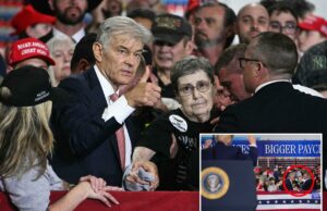 Oz ajuda mulher mais velha que desmaiou durante o discurso de Trump no evento de Kentucky Oz ajuda mulher mais velha que desmaiou durante o discurso de Trump no evento de Kentucky