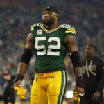 Rashan Gary #52 of the Green Bay Packers looks on after the game against the Cincinnati Bengals at Lambeau Field on October 12, 2025 in Green Bay, Wisconsin.