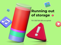 Parei de excluir aplicativos usando estes 4 truques para economizar espaço de armazenamento Uma mão segurando um smartphone mostrando uma lista de aplicativos selecionados para exclusão, com um menu de classificação definido como “Menos usados” e uma lixeira chamada “Desinstalar aplicativos” em segundo plano.