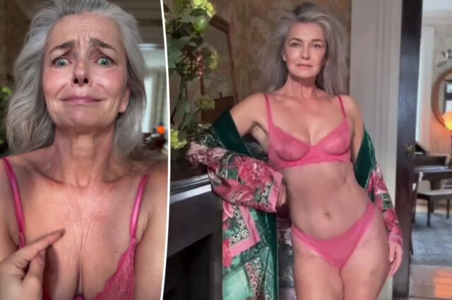 Paulina Porizkova, 60, modela lingerie rosa enquanto aborda 'fumaça e espelhos' nas redes sociais
