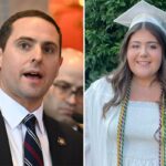 Deputado Matt Slater falando em entrevista coletiva.