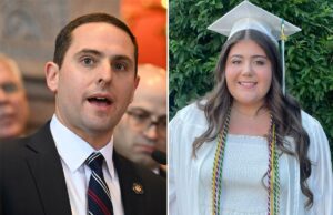 Polêmico de Nova York destrói sistema de imigração ‘claramente quebrado’ depois que migrante venezuelano é preso por matar adolescente local Deputado Matt Slater falando em entrevista coletiva.