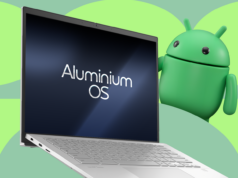 Por que não atualizarei meu antigo Chromebook para um MacBook Neo em 2026 Homem sorridente usando um laptop, com um grande logotipo do Chrome no fundo, setas para cima e a palavra