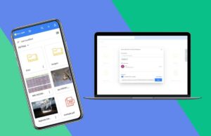 Por que pagar mensalmente pelo armazenamento em nuvem quando esta nova plataforma tem 2 TB vitalícios por menos de US$ 100 Interface de gerenciamento de arquivos em um laptop e telefone celular.