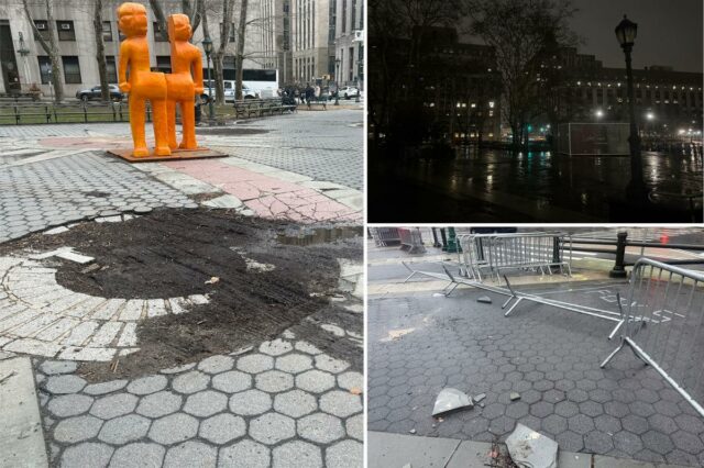Praça histórica de Nova York deixada em péssimo estado de Praça histórica de Nova York deixada em péssimo estado de conservação com pavimento destruído, luzes defeituosas - e a cidade sabe disso!