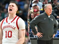 Previsão de Michigan State x Louisville: probabilidades, escolhas e melhores apostas do March Madness para as oitavas de final no sábado O armador do Louisville Cardinals, Isaac McKneely (10), reage a uma jogada.