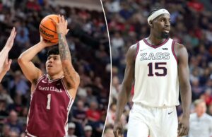 Previsão de Santa Clara x Gonzaga: escolhas finais do torneio WCC, probabilidades, melhores apostas terça-feira O guarda do Santa Clara Broncos, Christian Hammond (1), arremessa uma bola de basquete contra o guarda do Saint Mary's Gaels, Joshua Dent (7).