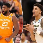 Jaylen Carey nº 23 dos Voluntários do Tennessee comemora durante o segundo tempo contra os Ciclones do Estado de Iowa no Sweet Sixteen do Torneio de Basquete Masculino da NCAA de 2026 no United Center em 27 de março de 2026 em Chicago, Illinois.