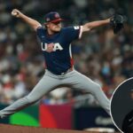 Logan Webb nº 62 dos Estados Unidos arremessa na terceira entrada contra o Brasil durante o jogo World Baseball Classic Pool B de 2026 entre os Estados Unidos e o Brasil no Daikin Park em 06 de março de 2026 em Houston, Texas.