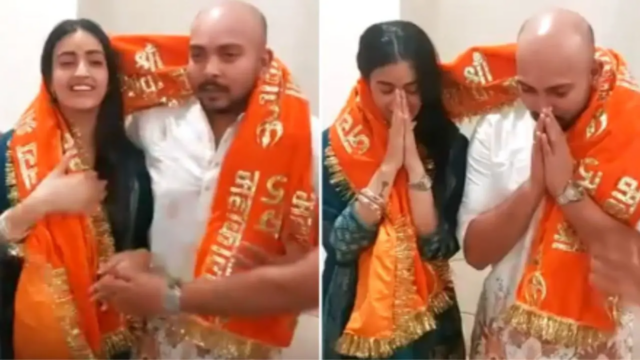 Prithvi Shaw e Akriti Agarwal oferecem orações no Templo Malakaleshwar em Ujjain
