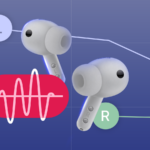 Um fone de ouvido com um aviso próximo dizendo que o outro está faltando.