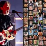 Os músicos Thom Yorke e Jonny Greenwood, membros fundadores do Radiohead, se apresentam no palco com The Smile durante o
