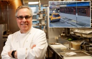 Restaurante Serafina assumirá a antiga casa de Rosie O’Grady em Midtown Um táxi amarelo numa rua da cidade em frente a um prédio com um