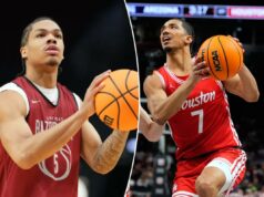 Rodada de 64, probabilidades e escolhas do March Madness 2026: cinco melhores apostas para a lista de quinta-feira Darius Acuff Jr. do Arkansas Razorbacks se aquece com uma bola de basquete.