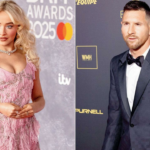 Sabrina Carpenter posa com a camisa de Lionel Messi da vitória na Copa do Mundo de 2026