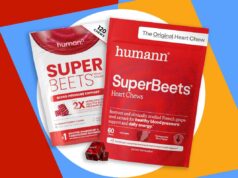 Saúde cardíaca que não tem gosto de mangueira de jardim? Por que essas mastigações valem a pena Uma bolsa vermelha de Humann SuperBeets Heart Chews, um suplemento dietético, com dois mastigáveis embalados individualmente ao lado.