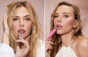 Scarlett Johansson lança novos tons Outset Lip Oasis ‘fáceis e usáveis’ Um tubo de pêssego claro de