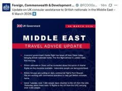 Segundo voo de repatriação do Reino Unido decola de Omã enquanto os britânicos lutam para fugir do Oriente Médio O governo do Reino Unido confirmou que um segundo voo de repatriação para cidadãos britânicos decolou de Omã