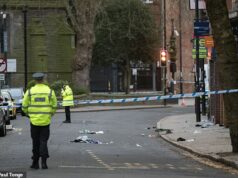 Sete pessoas ficaram feridas depois que o carro bateu na multidão no centro da cidade de Derby: cidadão indiano, 30, preso sob suspeita de tentativa de homicídio A cena em Friar Gate, Derby, depois que vários pedestres foram atropelados por um carro na noite passada