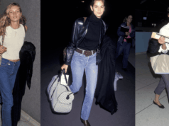 Sou um passageiro frequente – 17 peças para o canal modelo de aeroporto estilo dos anos 90 Uma convidada usa cabelo loiro na altura dos ombros em ondas soltas com uma parte central, óculos de sol retangulares estreitos com armação dourada fina e lentes marrons, um colar de ouro fino e uma pulseira de ouro, uma bolsa de couro preta com uma alça de corrente prateada grossa, um vestido sem mangas cinza com decote em V e cintura amarrada finalizado com uma bainha de lenço assimétrica em tecido leve drapeado, sapatos de bico fino com estampa de cobra, fora do Lafayette 148, durante a New York Fashion Week, em 11 de setembro, 2025 em Nova York, Nova York