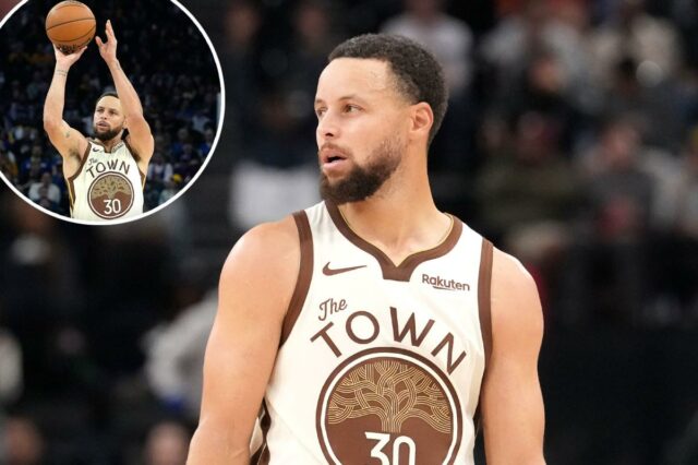 Stephen Curry acertou um arremesso de três pontos contra o Detroit Pistons.