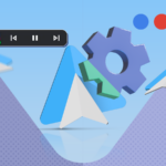 Logotipo do Android Auto exibido entre chaves vermelhas.