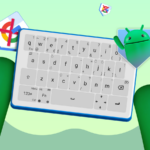 Alguns layouts de teclado para Android e o logotipo do Android no centro.