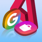 Um logotipo azul do Gboard em uma mesa azul-petróleo, cercado por ícones para digitação por voz, área de transferência e dicionário, ao lado de um teclado e um notebook