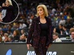 Testa Kim Mulkey detalha pensamentos de aposentadoria da LSU após esmagar a saída do March Madness O técnico da LSU, Kim Mulkey, olhando para a quadra no jogo NCAA Tournament Sweet Sixteen.