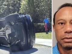 Tiger Woods tinha comprimidos no bolso no local do acidente de carro, diz a polícia Woods é visto ao lado de seu Range Rover capotado na Ilha de Júpiter, Flórida.