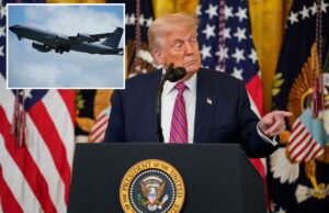 Trump ataca mídia ‘enganosa’ que relata que aviões-tanque dos EUA foram destruídos pelo Irã O presidente dos EUA, Donald Trump, fala antes de assinar o acordo