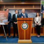 Os senadores Mike Lee (R-UT), Ashley Moody (R-FL), Marsha Blackburn (R-TN) Eric Schmitt (R-MO) e Bill Hagerty (R-TN) participam de uma coletiva de imprensa a favor da proposta