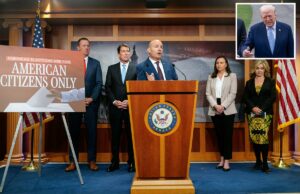 Trump vincula o acordo de reabertura do DHS à aprovação da Lei SAVE America, implora aos republicanos que ‘matem a obstrução e fiquem em DC para a Páscoa’ Os senadores Mike Lee (R-UT), Ashley Moody (R-FL), Marsha Blackburn (R-TN) Eric Schmitt (R-MO) e Bill Hagerty (R-TN) participam de uma coletiva de imprensa a favor da proposta