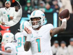 Tua Tagovailoa, dos Falcons, é sincero sobre a terrível morte dos Dolphins, por que o ‘melhor futebol’ ainda está à sua frente 07/12/25 – Miami Dolphins x New York Jets no MetLife Stadium – O quarterback do Miami Dolphins, Tua Tagovailoa # 1, lança um passe durante o terceiro quarto.