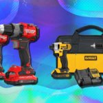 Conjunto de chave de perfuração sem fio Dewalt 20V MAX em fundo branco