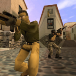 Valve enfrenta ação coletiva federal alegando que caixas de saque administram um sistema de jogo ilegal. Captura de tela do Counter-Strike original mostrando dois personagens armados se movendo por uma rua estreita enquanto apontam rifles em um mapa de estilo mediterrâneo.