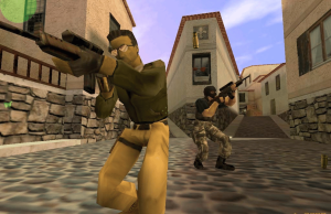 Valve enfrenta ação coletiva federal alegando que caixas de saque administram sistema de jogo ilegal Valve enfrenta ação coletiva federal alegando que caixas de saque administram um sistema de jogo ilegal. Captura de tela do Counter-Strike original mostrando dois personagens armados se movendo por uma rua estreita enquanto apontam rifles em um mapa de estilo mediterrâneo.