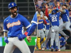 Venezuela encerra a improvável corrida do Clássico Mundial de Beisebol da Itália para ganhar encontro com os EUA na final Ronald Acuña Jr. (21) e Gleyber Torres (25) reagem após o gol de Acuña em um jogo da semifinal do World Baseball Classic.