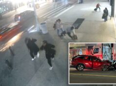 Vídeo chocante mostra faíscas voando enquanto motorista descontrolado parece arrastar ciclistas pela movimentada rua do Harlem em um acidente fatal Vídeo chocante mostra faíscas voando enquanto motorista descontrolado parece arrastar ciclistas pela movimentada rua do Harlem em um acidente fatal