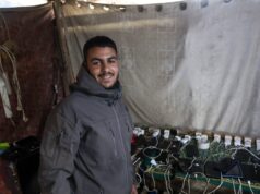 Viver no escuro: a luta de Gaza pela electricidade Abdel Karim Salman dirige-se diariamente à estação de carregamento para carregar o seu telefone e o telefone da sua esposa, que eles usam como fonte de luz na sua tenda durante toda a noite (Abdelhakim Abu Riash/Al Jazeera)