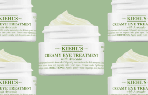 Você não pode comprar o sono, mas este negócio da Kiehl na Amazon está próximo Tratamento Cremoso para Olhos Kiehl's com Abacate em frasco branco, com algum produto por cima.