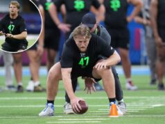 Draft da NFL de 2026: análise, classificação das escolhas do Dia 2 dos Chargers O atacante ofensivo da Flórida, Jake Slaughter, treinando no conjunto de olheiros de futebol americano da NFL.