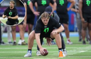 Draft da NFL de 2026: análise, classificação das escolhas do Dia 2 dos Chargers O atacante ofensivo da Flórida, Jake Slaughter, treinando no conjunto de olheiros de futebol americano da NFL.
