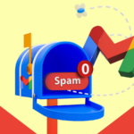 Logotipo do Gmail cercado por notas adesivas coloridas flutuantes em um fundo azul