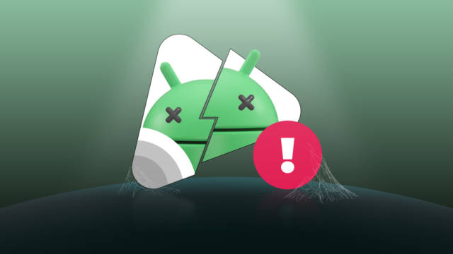 Ilustração do mascote do Android cercado por ícones que representam recursos do Android, incluindo texto de legenda ao vivo, um símbolo de fixação de aplicativo, compartilhamento rápido e tela dividida